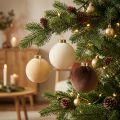 Weihnachtskugel 8cm Samtoptik Mix Cremeweiß Beige Braun 12er Set Innenbereich | Floristik21.de