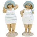 Floristik21 Deko-Figur Damen am Strand, Sommerdeko, Badefiguren mit Hut Blau/Weiß H15/15,5cm 2er-Set