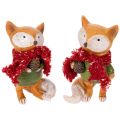 Floristik21 Dekofigur Fuchs mit Schal und Zapfen 10 cm 2er-Set Polyresin Orange/Grün