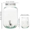 Getränkespender Glas mit Zapfhahn Set mit 4 Trinkgläsern H25,5cm | Floristik21.de