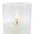 Floristik21 LED-Kerze im Glas mit Flammeneffekt, Indoor-Kerze Warmweiß, LED mit Timer Batteriebetrieben Ø7,5 H12,5cm