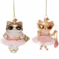 Floristik21 Katzen Glasanhänger aus Glas mit Tutu, 11 cm, Christbaumschmuck, 2 Stück