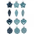 Floristik21 Mini Christbaumschmuck Mix Glas Blau, Glitter sortiert 4cm 12St