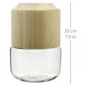 Glasvase mit Holz Deko Vase für Trockenfloristik H20cm