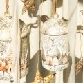 Metall-Weihnachtsglocke mit Winterdorf-Motiv, 20 cm hoch, Weiß-Gold, dekoratives Aufhängen | Floristik21.de