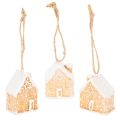 Floristik21 Keramik Lebkuchenhaus Hängedeko 6cm natur/weiß 3er-Set Innenbereich