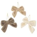 Floristik21 Dekoschleife Plüsch mit Aufhänger 14x16cm Braun Beige Cremeweiß Indoor 3er-Set
