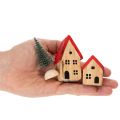 Holz-Dekohaus-Set mit roten Dächern und Tannenbäumen, 12 cm, 6-tlg | Floristik21.de
