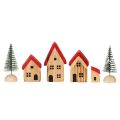 Holz-Dekohaus-Set mit roten Dächern und Tannenbäumen, 12 cm, 6-tlg | Floristik21.de