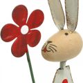 Floristik21 Osterdekoration, Hase aus Metall, Frühlingsdeko, Osterhase mit Blume Rot, Beige H21cm 2St