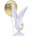 Floristik21 Hase mit Luftballon Sitzend Weiß, Gold H13,5cm 2St