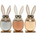 Floristik21 Holz-Hase im Ei, Frühlingsdeko, Hasen mit Brille, Osterhasen 3St