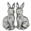 Floristik21 Deko Hase sitzend Osterdeko Silbern Vintage H13cm 2St