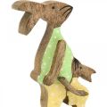 Floristik21 Osterhase mit Kind, Frühlingsdeko aus Holz, Hasenvater, Ostern Natur, Grün, Gelb H22cm