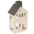 Floristik21 Dekohaus aus Metall 24cm mit Schornstein und Fenstern, Grau-Beige