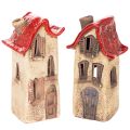 Floristik21 Set Keramikhaus Dekoration 15cm rot-braun 2-teilig für Innenbereiche