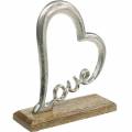 Floristik21 Tischdekoration Herz „Love“ auf Holzsockel Mango Metalldeko Silbern