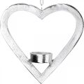 Floristik21 Teelichthalter im Herz, Kerzendeko zum Hängen, Hochzeit, Adventsdeko aus Metall Silbern H17,5cm