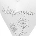 Herzen zum Hängen, Willkommen, Lieblingsplatz, Metalldeko mit Pusteblume Weiß, Silbern H20cm 2er-Set