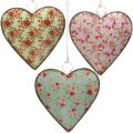 Herz zum Hängen, Valentinstag, Herzdeko mit Rosen, Muttertag, Metalldeko H16cm 3St