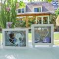 Hochzeitsspardose "Honeymoon Fund" Holz mit Glasfront Weiß H15m