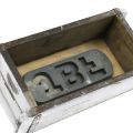Floristik21 Ziegelform, Backstein-Kiste, Holzkasten mit Metallbeschlägen Antik-Optik, Weiß gewaschen L32cm H9cm