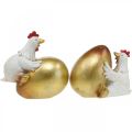 Floristik21 Deko-Hühner mit Oster-Ei, Osterhühner, Goldenes Ei, Osterdeko H12/11cm 2er-Set