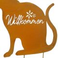 Floristik21 Metallstecker Katze, Willkommensschild, Beetdeko, Gartenstecker Edelrost, Rost-Deko H50cm