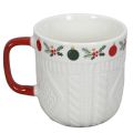 Floristik21 Keramik Weihnachtstasse mit Strickmuster und festlichem Dekor, 9cm, Rot-Weiß, 2St
