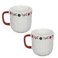 Keramik Weihnachtstasse mit Strickmuster und festlichem Dekor, 9cm, Rot-Weiß, 2St | Floristik21.de