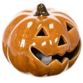 Floristik21 Keramik Kürbis mit LED, 10 cm, Orange, Halloween-Dekoration