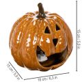 Keramik Kürbis LED Dekoration 15cm Orange mit Gesicht | Floristik21.de