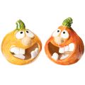 Floristik21 Keramik Kürbisfiguren Teelichthalter mit Gesicht 12 cm Set 2 Stück