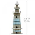 Floristik21 Leuchtturm aus Holz, Maritime Deko Natur, Blau-Weiß Shabby Chic H35,5cm