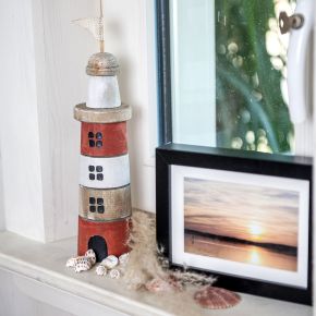 Floristik21 Leuchtturm aus Holz Maritime Holzdeko Rot Weiß H30,5cm