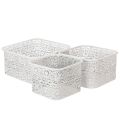 Floristik21 Metallschalen Spitzenmuster, Dekogefäß Eckig, Shabby Chic, Weiß 27/23/19cm H13,5cm 3er-Set