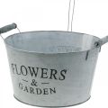 Floristik21 Pflanzschale mit Gießkanne, Gartendeko, Metallgefäß zum Bepflanzen Silbern Weiß gewaschen H41cm Ø28cm/Ø7cm