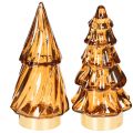 Floristik21 Glas Weihnachtsbaum LED Dekoration 13 cm Braun/Gold 2-teilig für Innenbereich