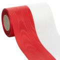 Floristik21 Moiré-Kranzband, Trauerband Weiß-Rot, Dekoband 150mm, Gedenkband Trauerflor, Acetat Taft 25m