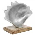 Muschel zum Aufstellen, Maritime Metalldeko mit Holzfuß Silbern, Natur 16×19cm