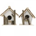 Floristik21 Deko Nistkasten, Vogelhaus zum Dekorieren, Frühlingsdeko Weiß, Natur H14,5/15,5cm 2er-Set