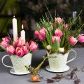 Floristik21 Pflanzgefäß, Deko-Kaffeefilterhalter, Metalltasse zum Bepflanzen, Blumendeko Grün, Weiß Shabby Chic H11cm Ø11cm