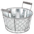 Floristik21 Pflanzkorb mit Einsatz, Drahtkörbchen, Pflanzgefäß Frühling Silbern, Weiß gewaschen, Shabby Chic Ø22cm H17,5cm