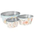 Floristik21 Pflanzschalen, Frühling, Pflanzkübel Blumen/Vögel, Metallgefäß oval L39/31/24,5cm 3er-Set