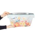 Pflanzschalen, Frühling, Pflanzkübel Blumen/Vögel, Metallgefäß oval L39/31/24,5cm 3er-Set | Floristik21.de