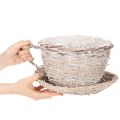 Korb-Tasse mit Unterteller aus Weide, 34 cm, Weiß-Grau, mit Folie | Floristik21.de