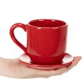 Keramik Pflanzgefäß Tasse mit Unterteller Rot 17cm | Floristik21.de