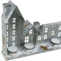 Häuser zum Beleuchten, Fensterdeko, Lichterhäuser Silbern, Metallwindlicht Antik-Look L67,5cm H20cm | Floristik21.de