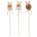 Dekostecker Rentierfigur aus Holz, Stoff und Pompom 24cm, Braun/Beige/Weiß, 12 Stück Innenbereich | Floristik21.de