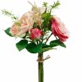 Floristik21 Rosenstrauß Künstlicher Rosen im Bund Rosa Seidenblumen Bukett
